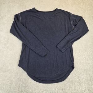 Lululemon Womens V Neck Long Sleeve Shirt Blue Size L Curved Hem